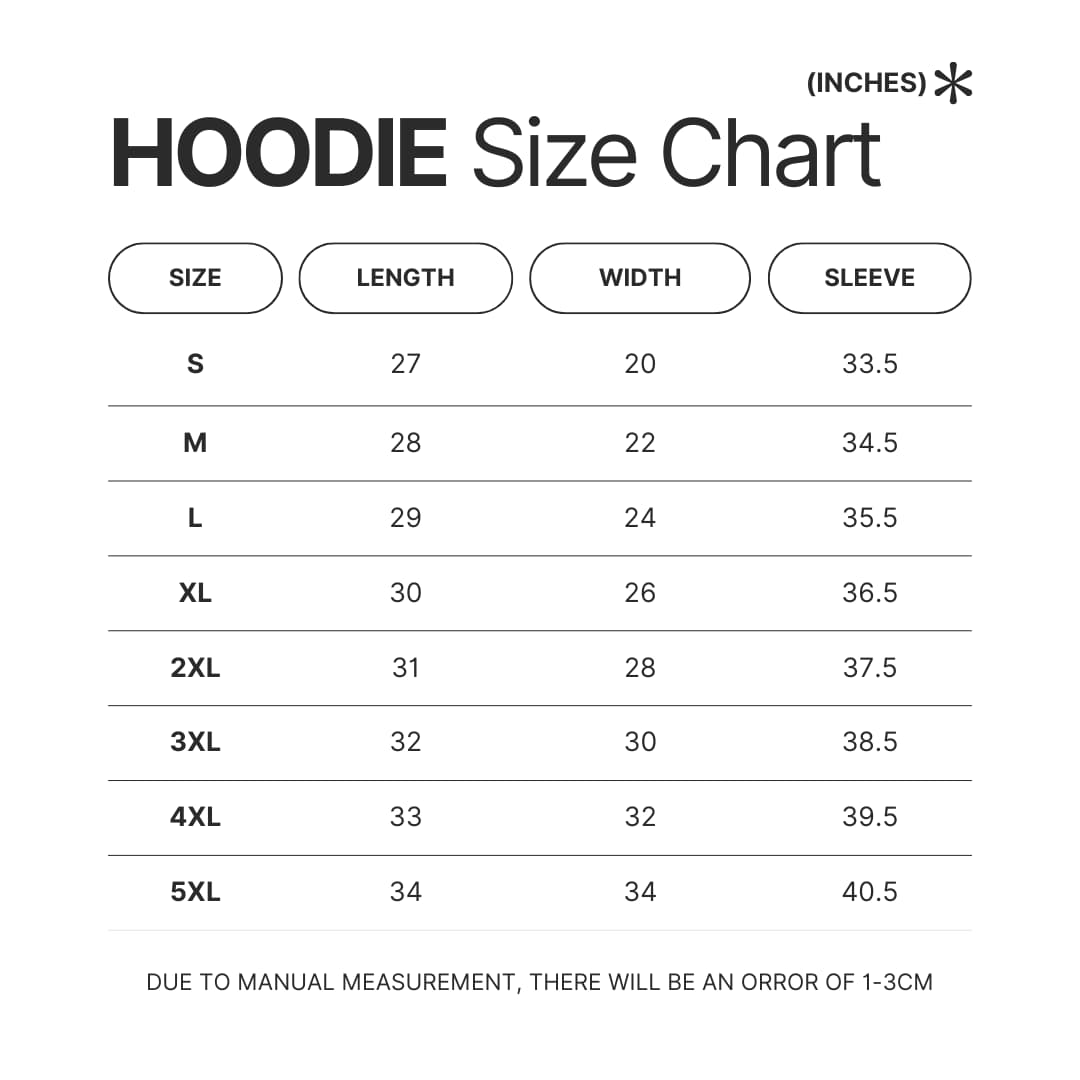 Hoodie Size Chart - Ariana Grande UK Shop