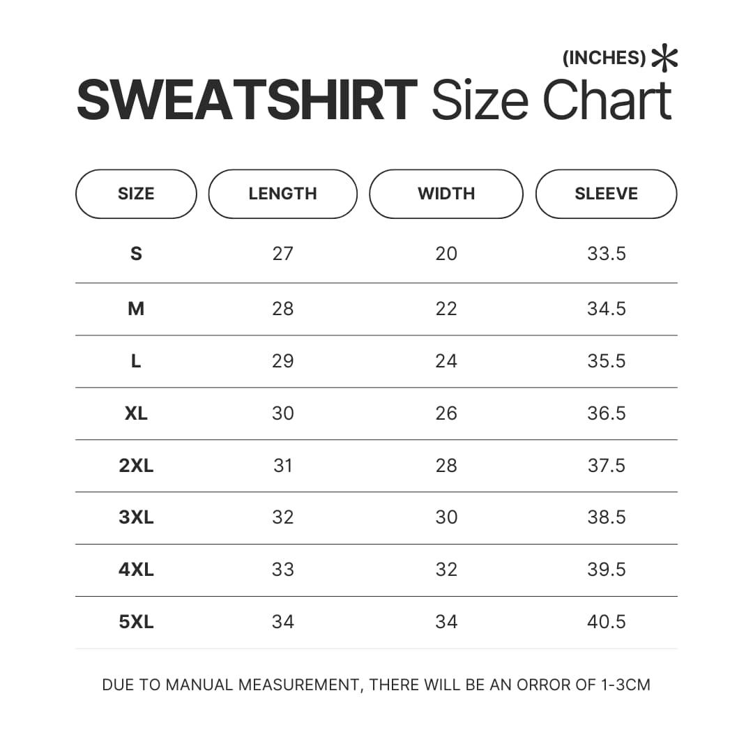 Sweatshirt Size Chart - Ariana Grande UK Shop