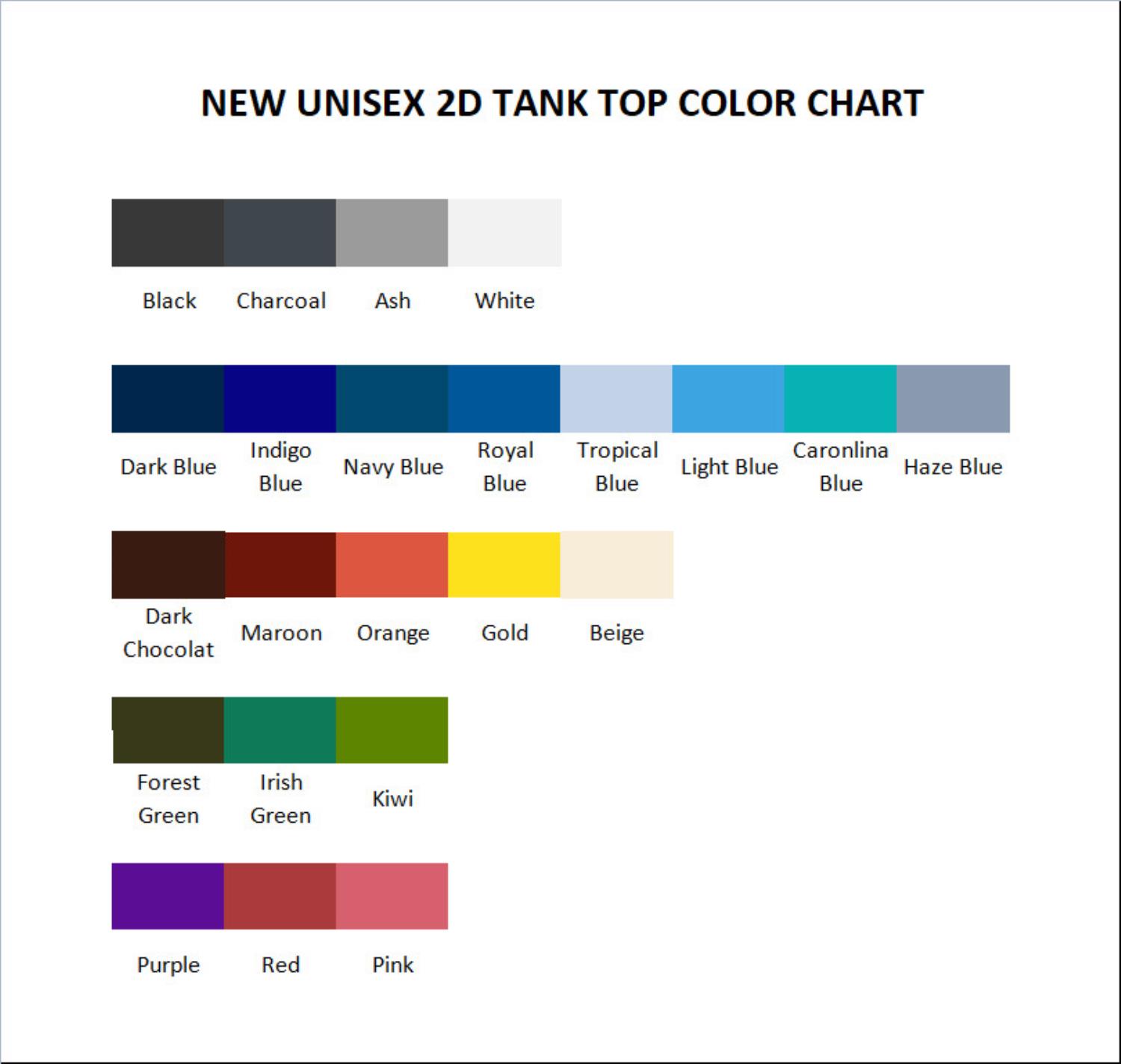 tank top color chart - Ariana Grande UK Shop